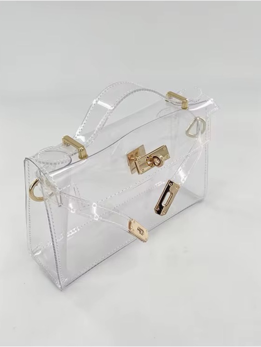 Clear PVC Top-Handle Satchel with Gold Hardware
